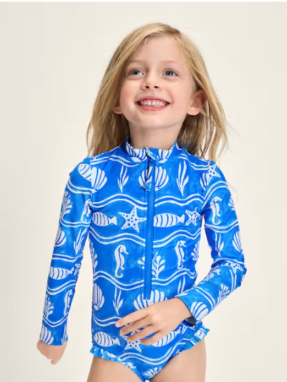 NWT Gymboree Girls Sea Creature Rashguard Swimsuit Blue 2T